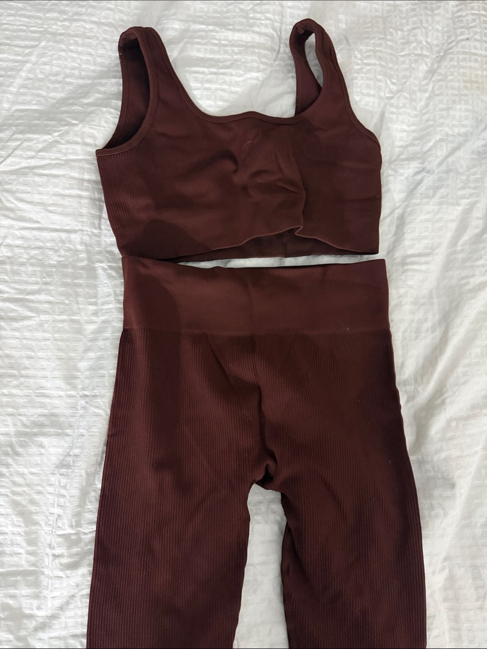 Ribbed Seamless Crop Tank & High-Waist Leggings Set - Maroon